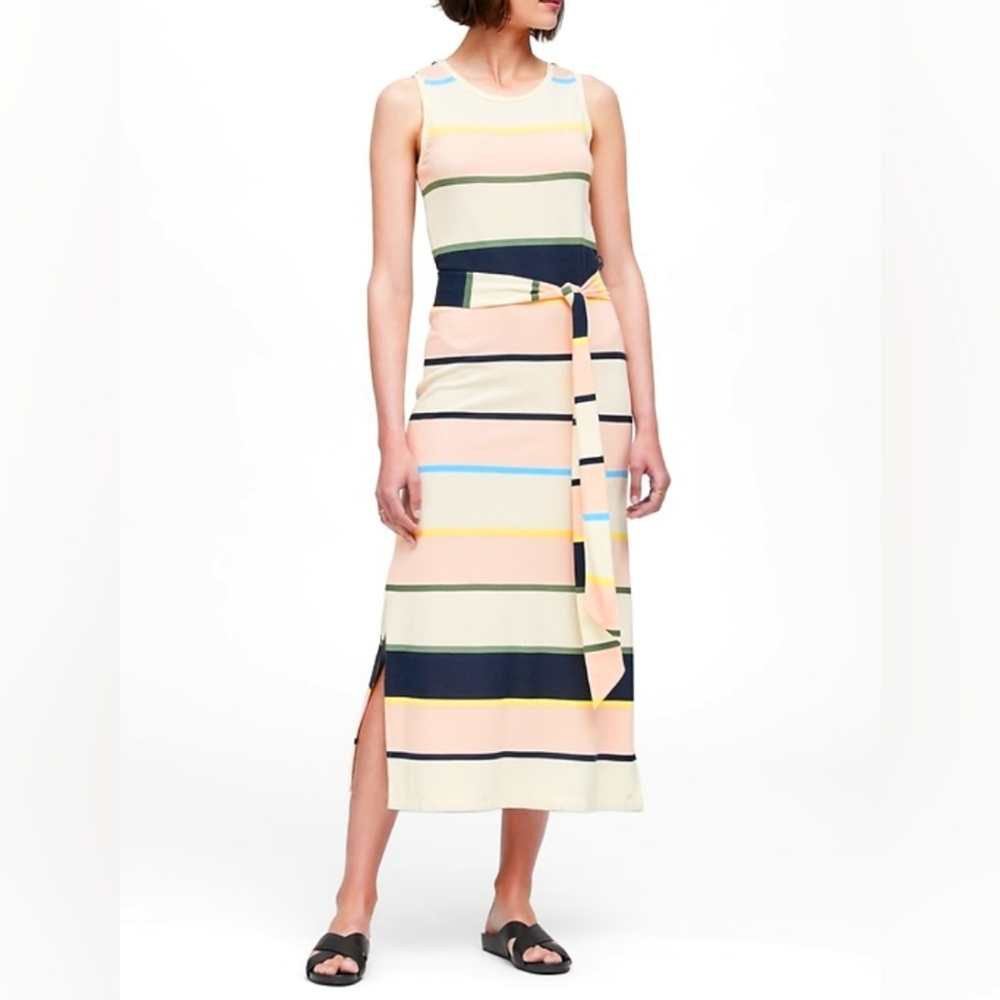 Banana Republic Women’s XS Pink & Blue Striped Maxi Tank Dress Sleeveless